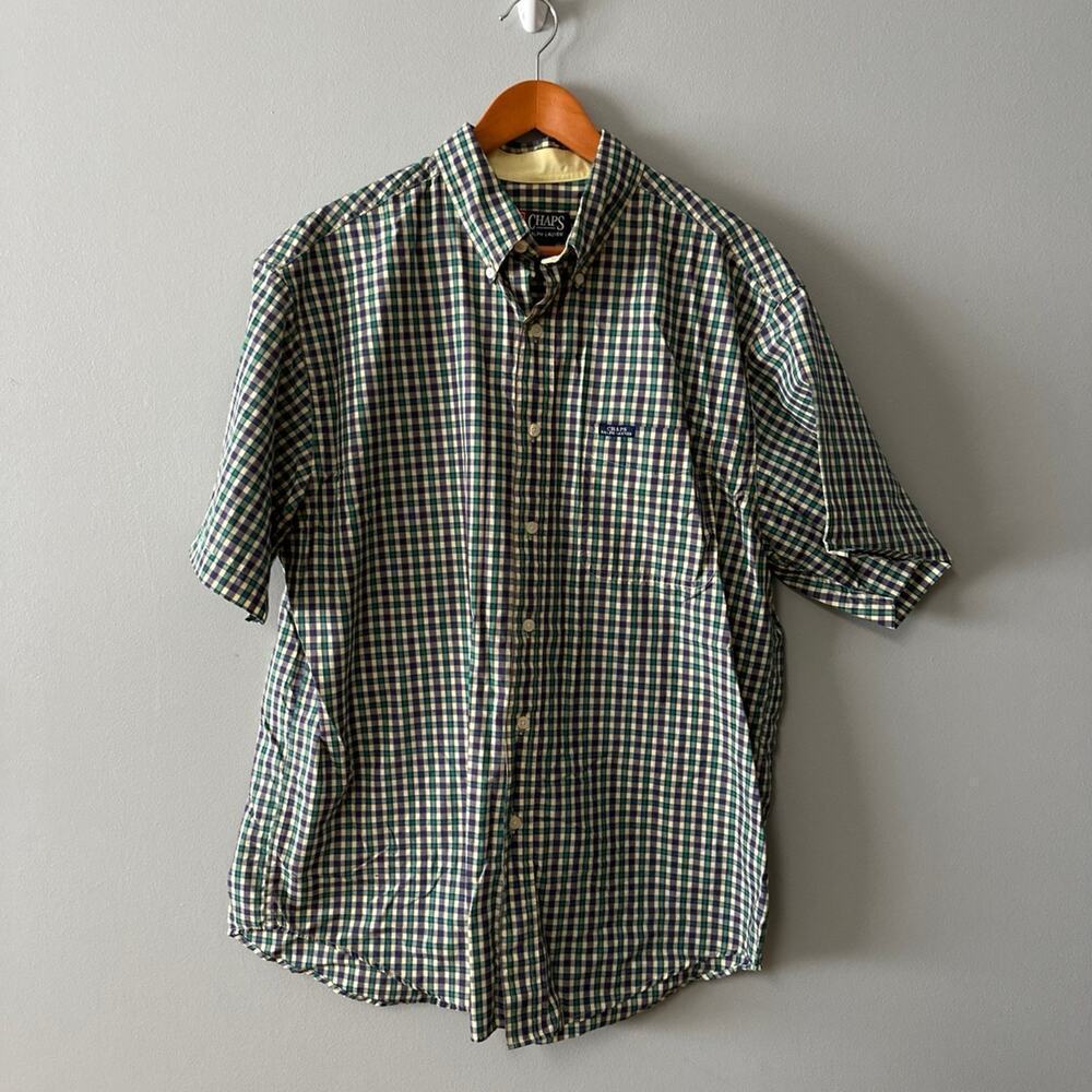Mens Size L Multi Chaps Colored Plaid Button Shirt